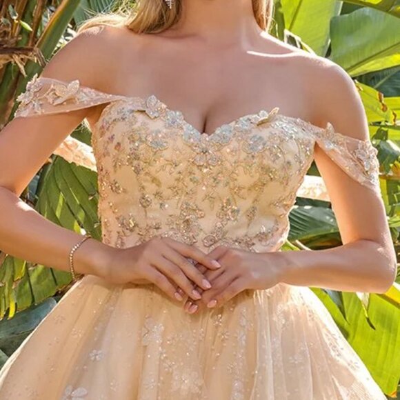 New Off The Shoulder Cocktail Dress w/ Sequins & Butterfly Embroidery GS3685 - Picture 5 of 9